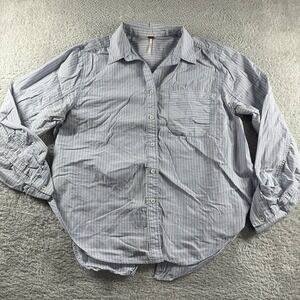 Free People Shirt Blouse Womens Small Tie It In a Bow Pin Stripe Blue‎ Button Up